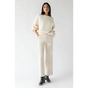 Oak + Fort Wide Leg Raw Hem Scandi Minimalist Pants Cream Beige S/P